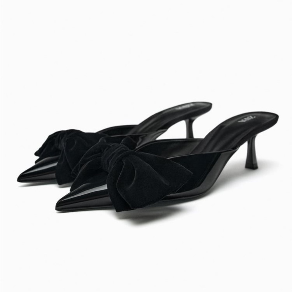 Zara Heeled Mules with Bow - Black - New with Tags - 7.5